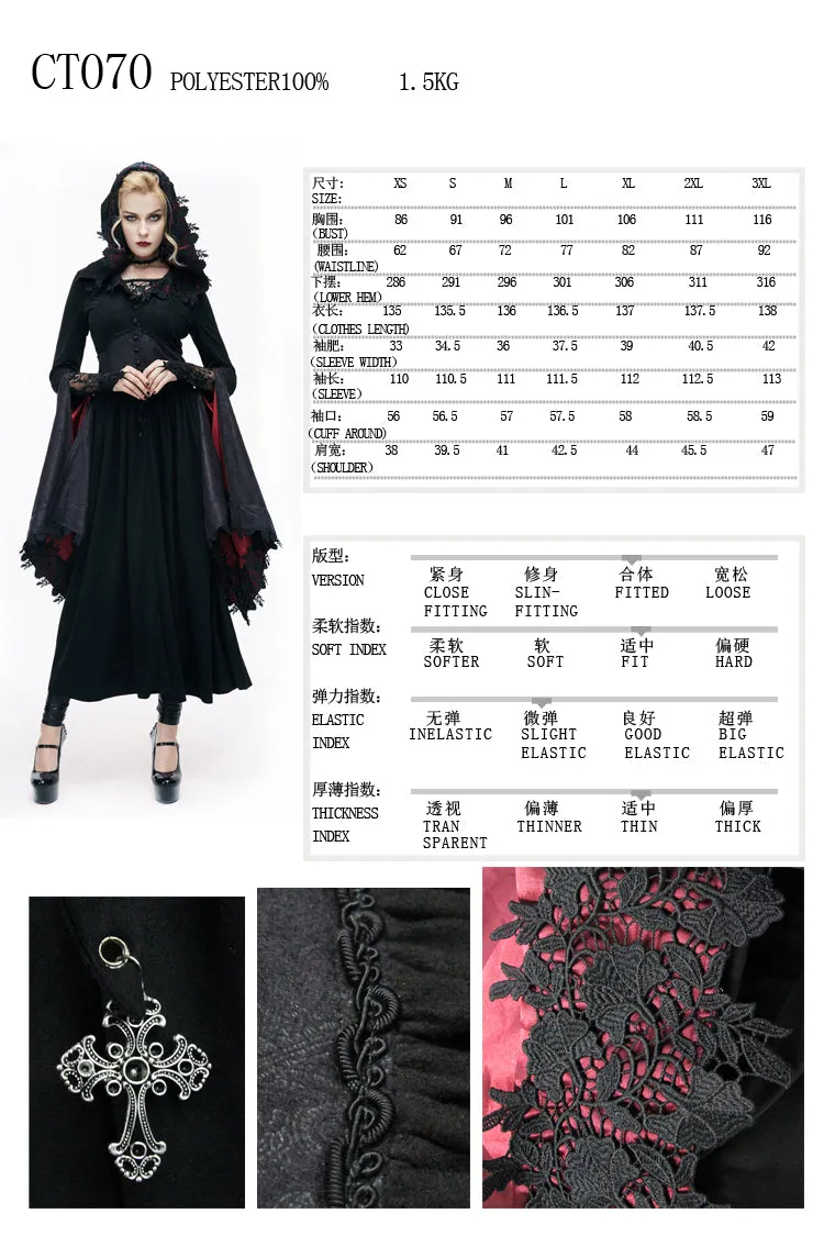 CT070 Gothic pointed hat velveteen floral lady tunic voluminous skirt coats