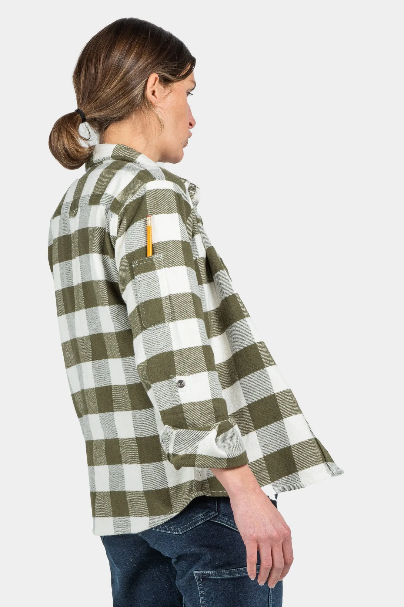 Dovetail Women's Givens Chunky Buffalo Flannel Work Shirt in Green and Cream