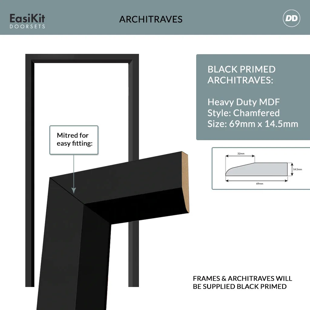 EasiKit Internal Door and Frame Kit - Brooklyn 4 Panel Solid Wood Internal Door - Premium Primed - Colour Options