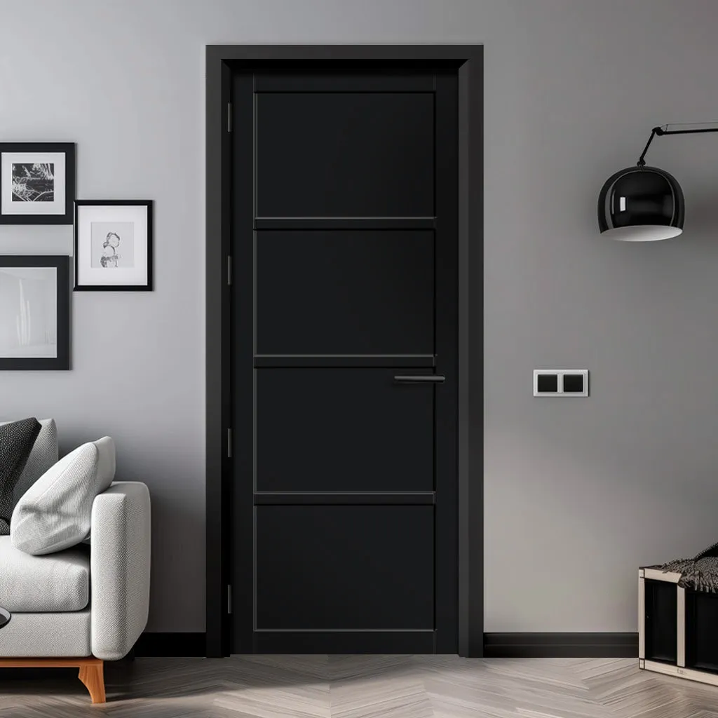 EasiKit Internal Door and Frame Kit - Brooklyn 4 Panel Solid Wood Internal Door - Premium Primed - Colour Options