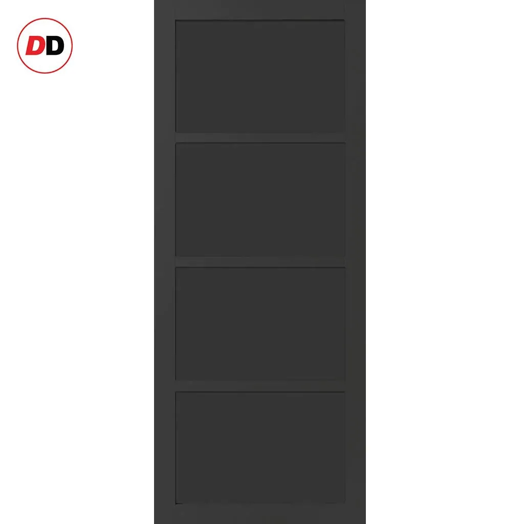 EasiKit Internal Door and Frame Kit - Brooklyn 4 Panel Solid Wood Internal Door - Premium Primed - Colour Options
