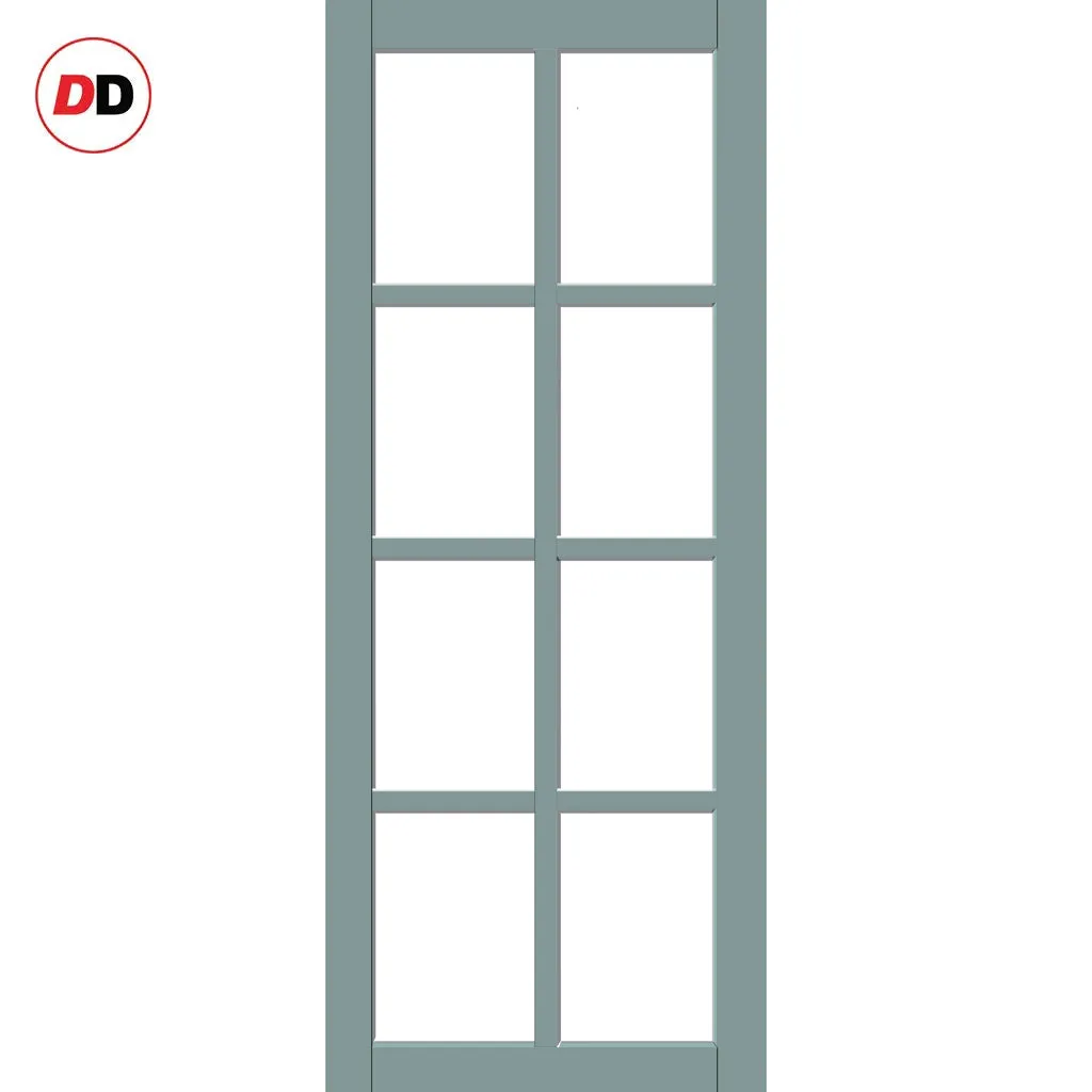 EasiKit Internal Door and Frame Kit - Perth 8 Pane Solid Wood Internal Door - Premium Primed - Colour & Glass Options