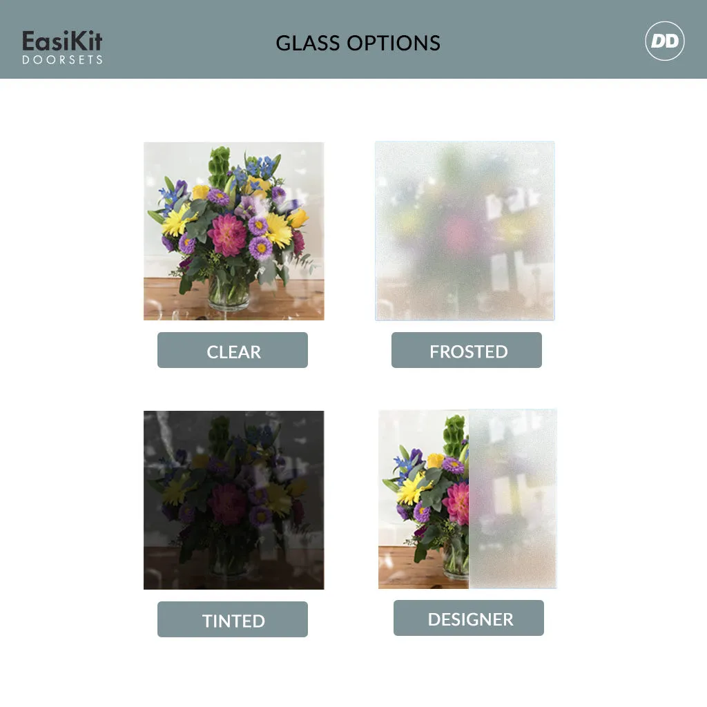 EasiKit Internal Door and Frame Kit - Suburban 4 Pane Solid Wood Internal Door - Premium Primed - Colour & Glass Options