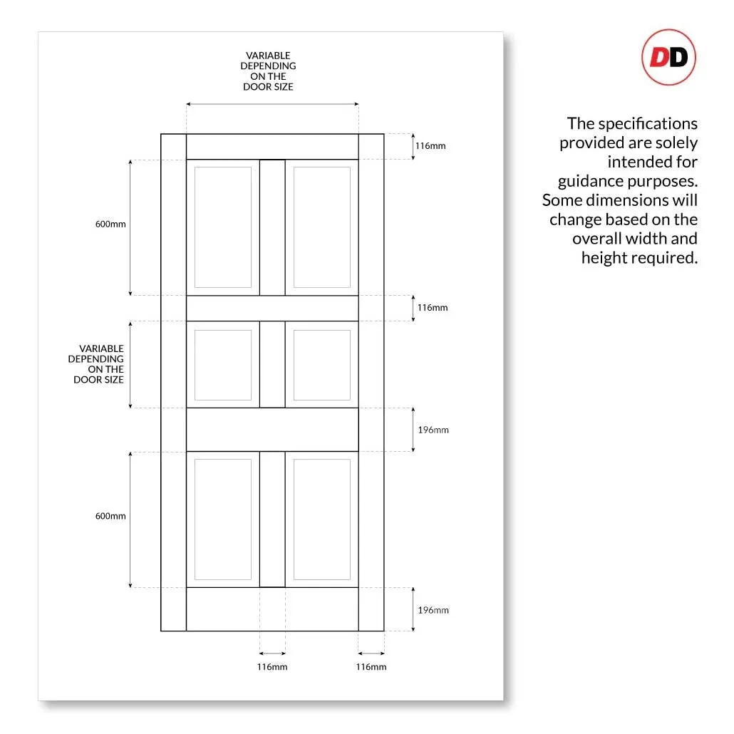 Exterior Ailsa Made to Measure 6 Panel Front Door - 57mm Thick - Six Colour Options