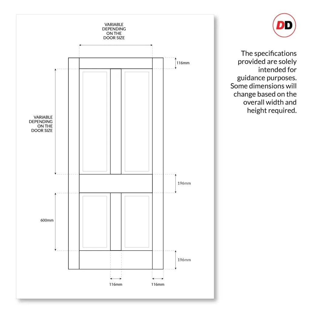 Exterior Colonial Made to Measure 4 Panel Front Door - 45mm Thick - Six Colour Options