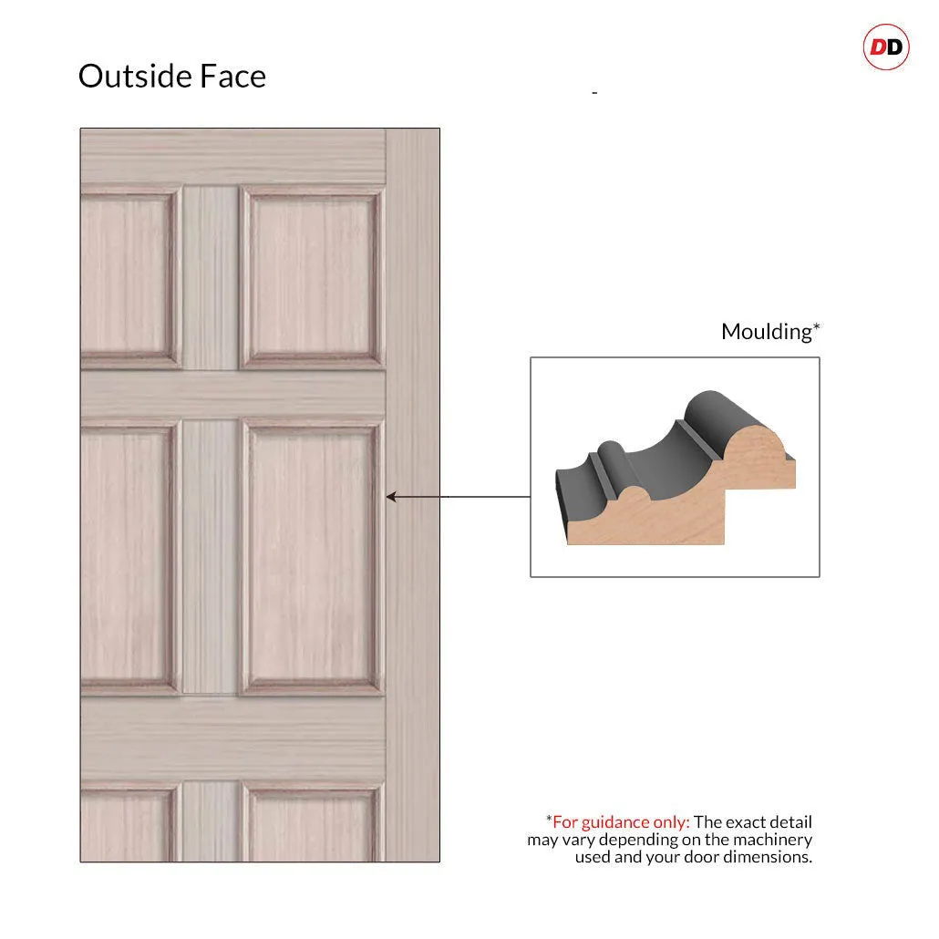 Exterior Colonial Made to Measure 6 Panel Front Door - 45mm Thick - Six Colour Options