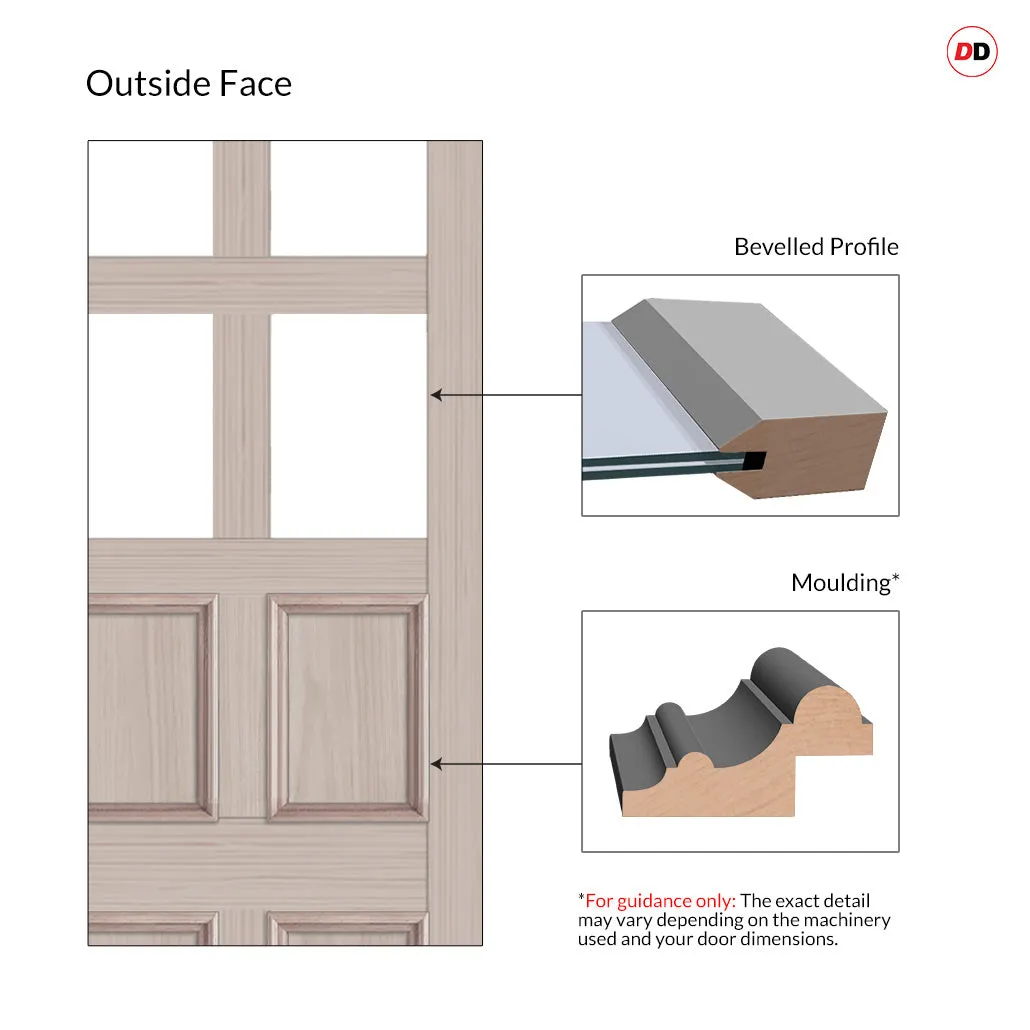 Exterior Georgian Bird Made to Measure Front Door - 57mm Thick - Six Colour Options - Toughened Double Glazing - 4 Pane