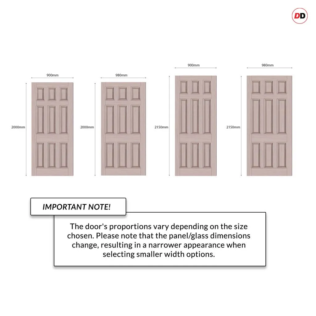 Exterior Georgian Blackwell 9 Panel Made to Measure Front Door - 45mm Thick - Six Colour Options