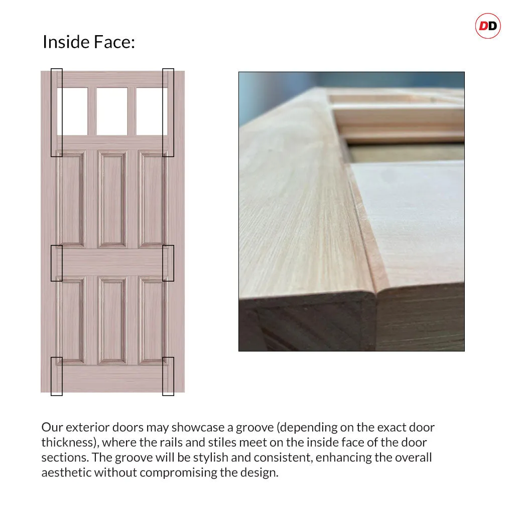 Exterior Georgian Blackwell Made to Measure Front Door - 57mm Thick - Six Colour Options - Toughened Double Glazing - 3 Pane