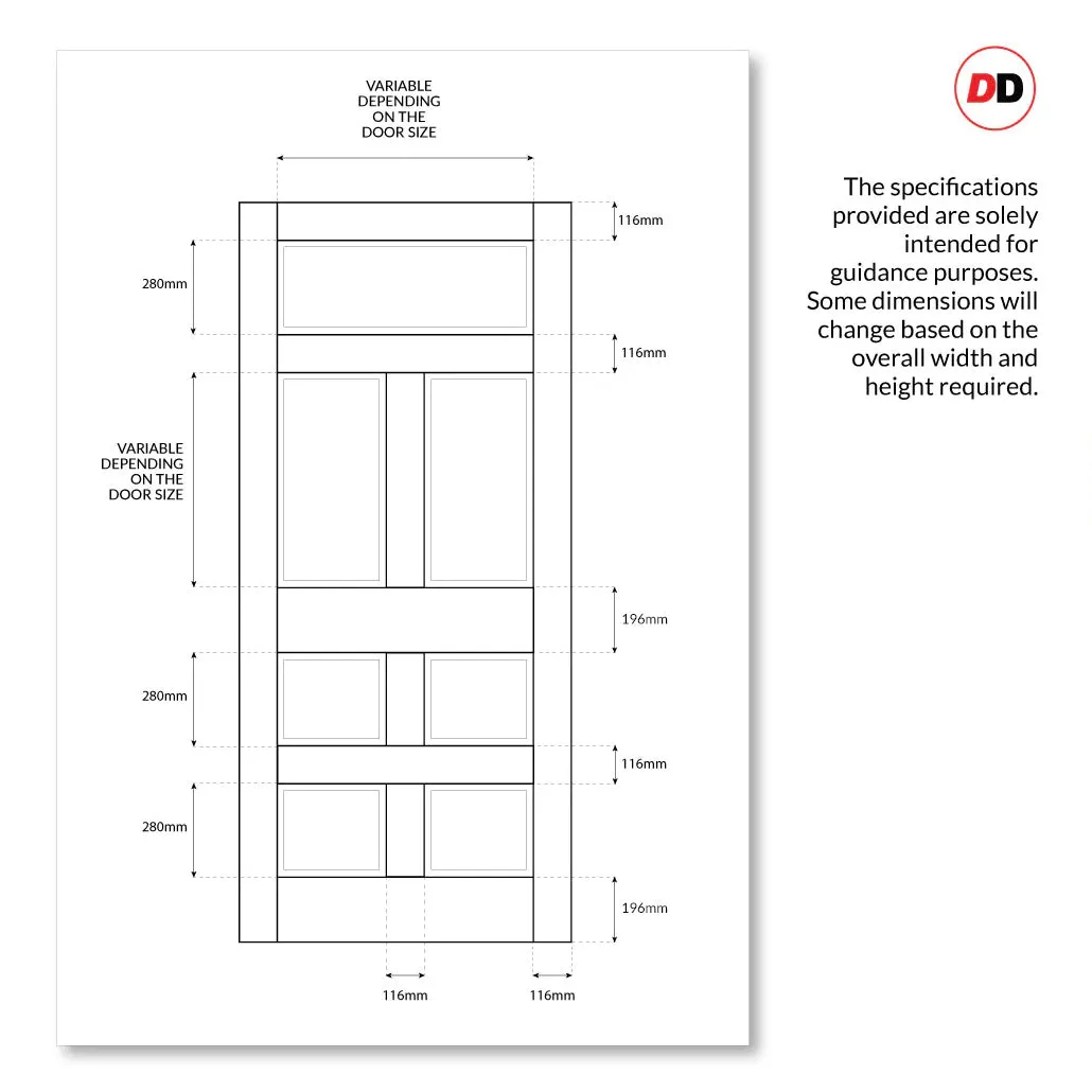 Exterior Victorian Bronte Made to Measure 7 Panel Front Door - 57mm Thick - Six Colour Options