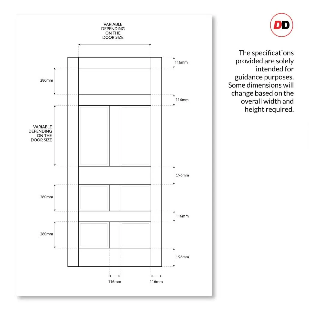 External Victorian Bronte Made to Measure Front Door - 57mm Thick - Six Colour Options - Toughened Double Glazing - 1 Pane