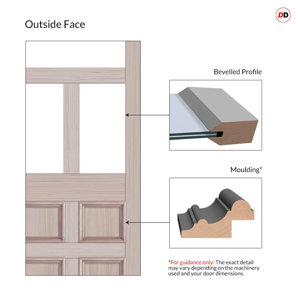 External Victorian Bronte Made to Measure Front Door - 57mm Thick - Six Colour Options - Toughened Double Glazing 3 Pane