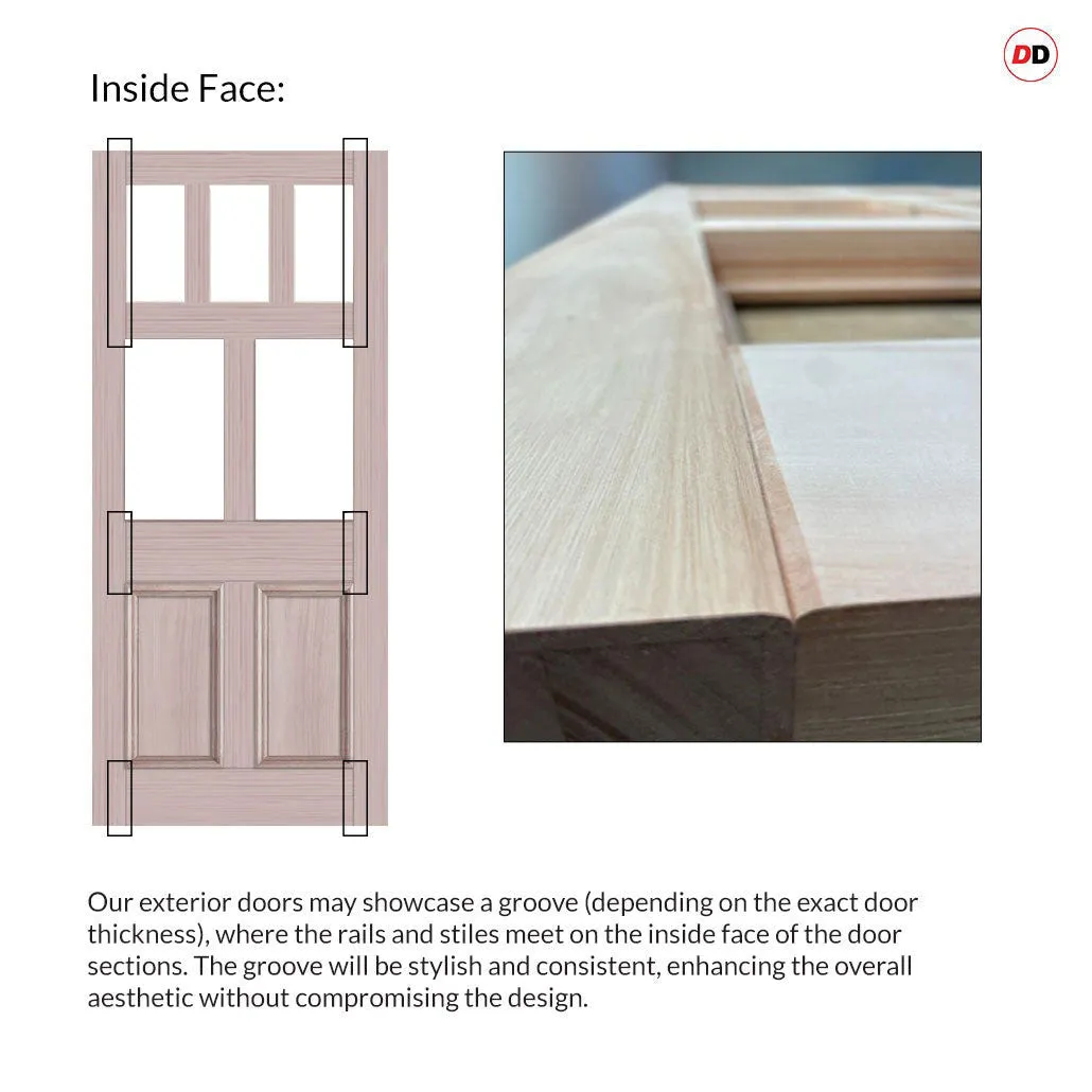 External Victorian Gaskell Made to Measure Front Door - 57mm Thick - Six Colour Options - Toughened Double Glazing - 5 Pane