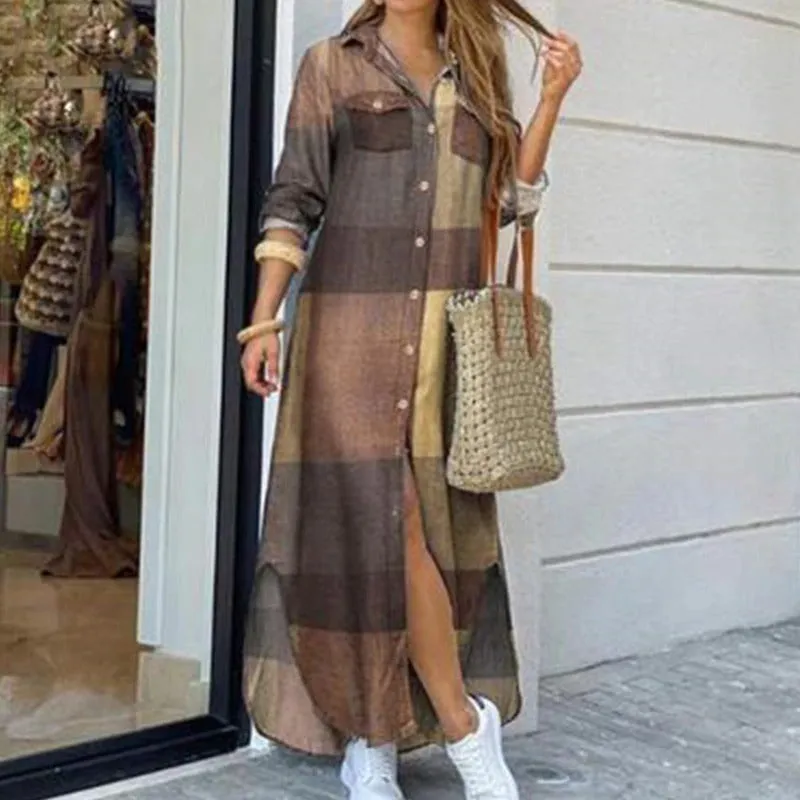 Fashion Chained Long Sleeve Casual Summer Maxi Dresses