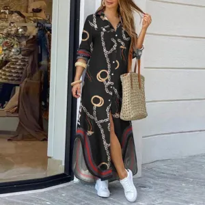 Fashion Chained Long Sleeve Casual Summer Maxi Dresses