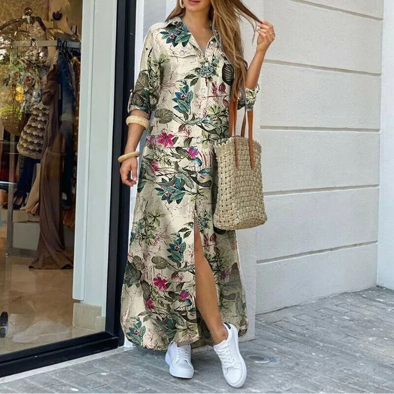 Fashion Chained Long Sleeve Casual Summer Maxi Dresses