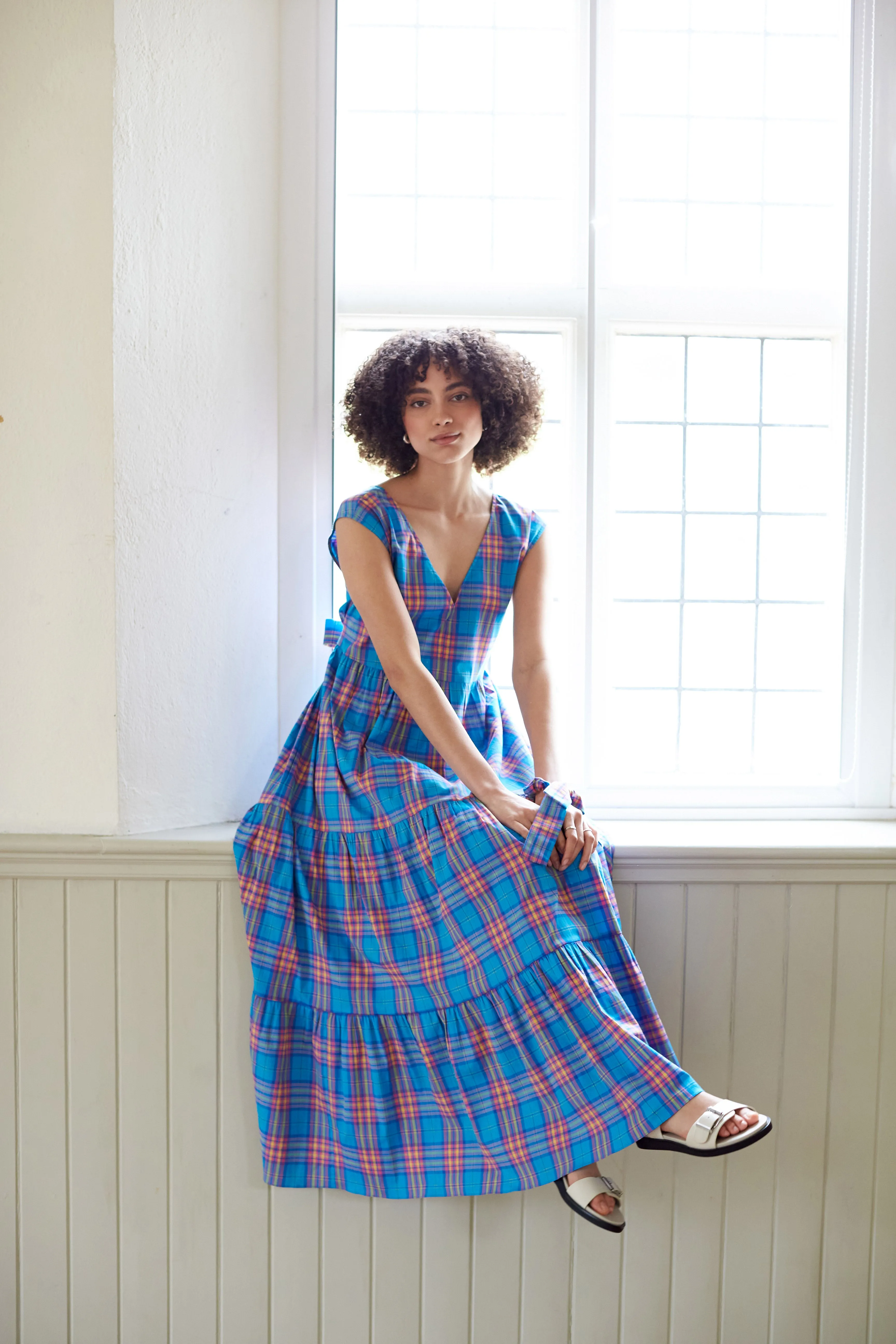 Fiesta Maxi Sundress in Azure Check