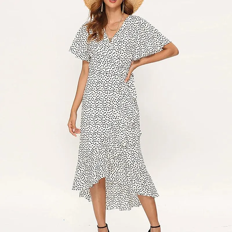 Floral Ruffled Wrap Around Style Maxi Dress