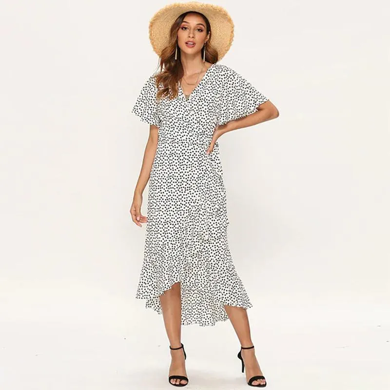 Floral Ruffled Wrap Around Style Maxi Dress