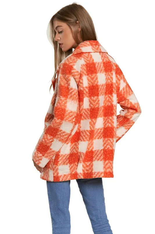 Fuzzy Boucle Textured Double Breasted Coat Jacket