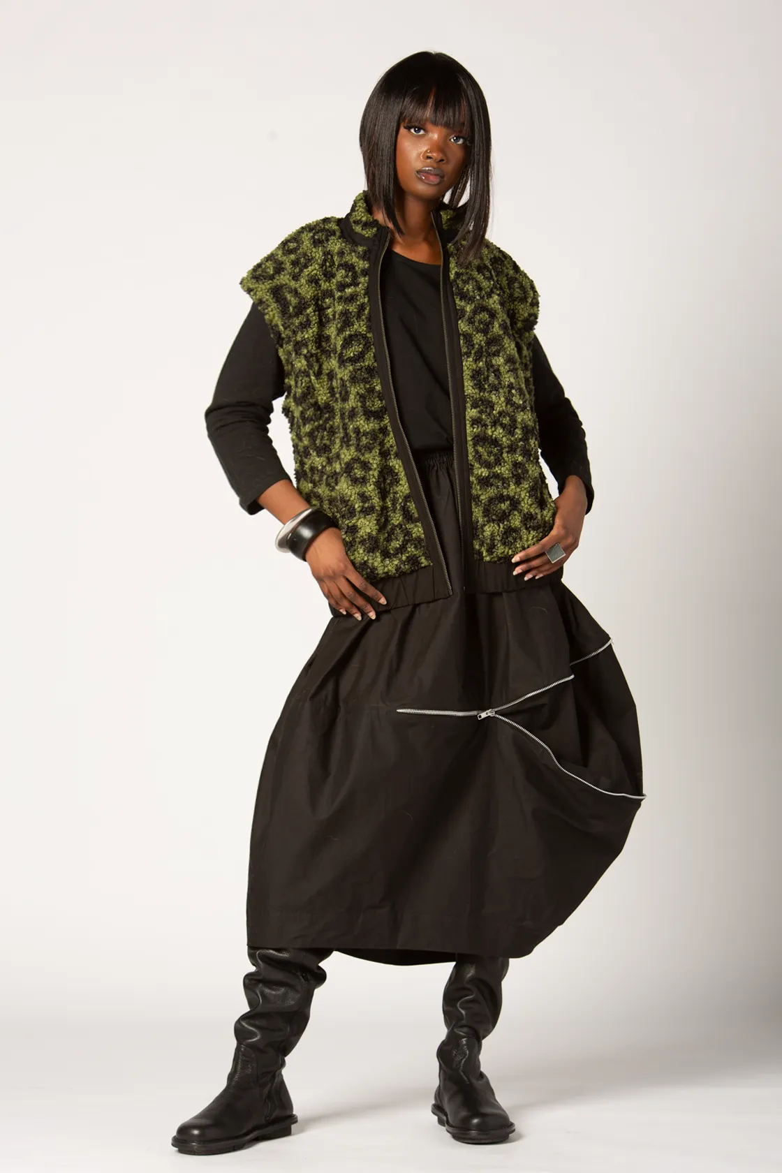 GERSHON Diana Vest in Green Leopard