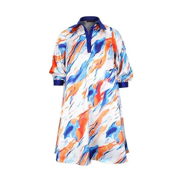 GIRLS ORANGE AND BLUE SILK MAXI DRESS WITH SCARF(MUMMY AND I)
