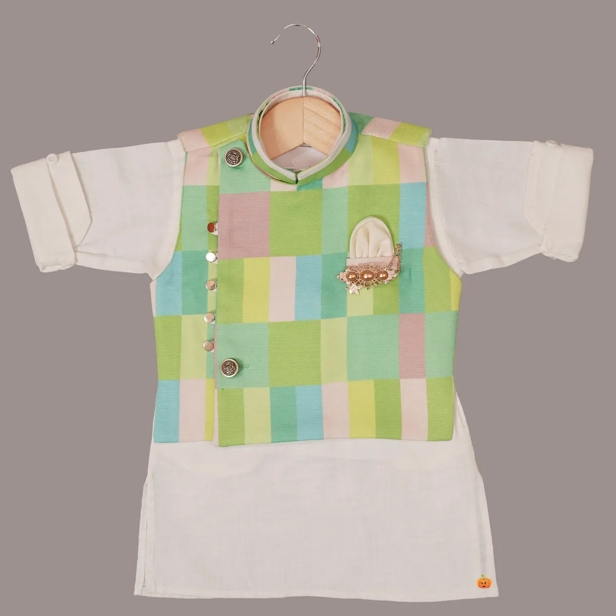 Green & Orange Boys Kurta Pajama