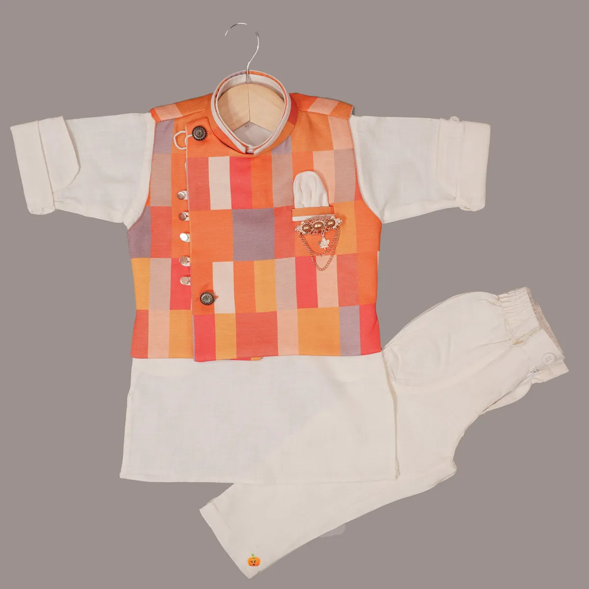 Green & Orange Boys Kurta Pajama