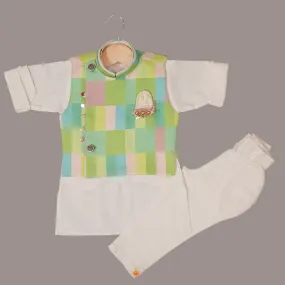 Green & Orange Boys Kurta Pajama