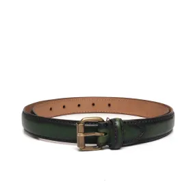 Green Leather Antique Look Buckle Ladies Belt By Brune & Bareskin