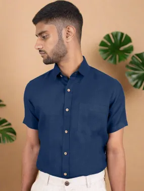 Harvey - Pure Linen Half Sleeve Shirt - Denim Blue (Factory Rescue)