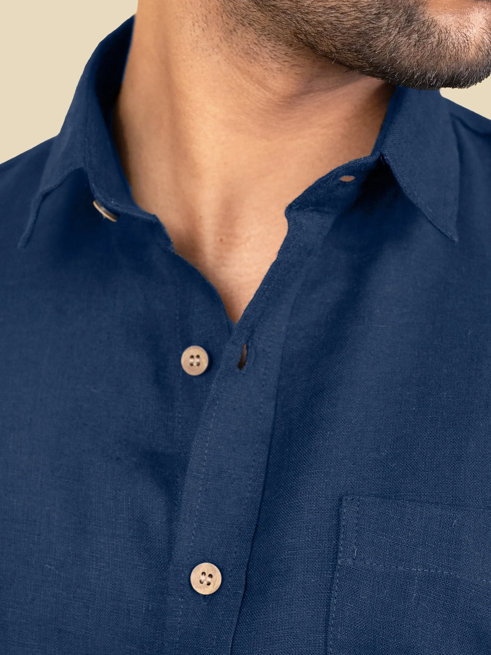 Harvey - Pure Linen Half Sleeve Shirt - Denim Blue (Factory Rescue)