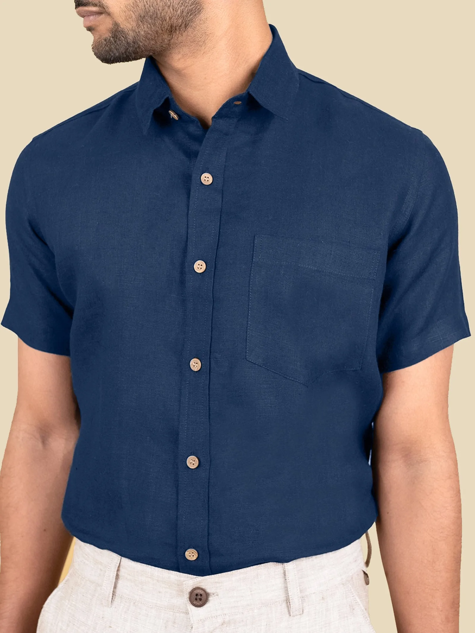 Harvey - Pure Linen Half Sleeve Shirt - Denim Blue (Factory Rescue)