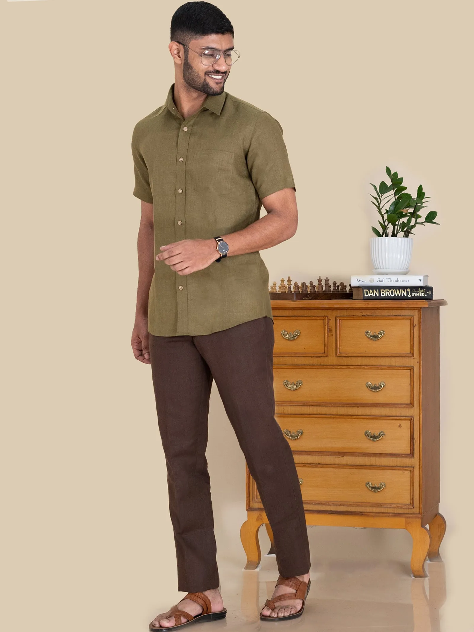 Harvey - Pure Linen Half Sleeve Shirt - Hunter Green (Factory Rescue)