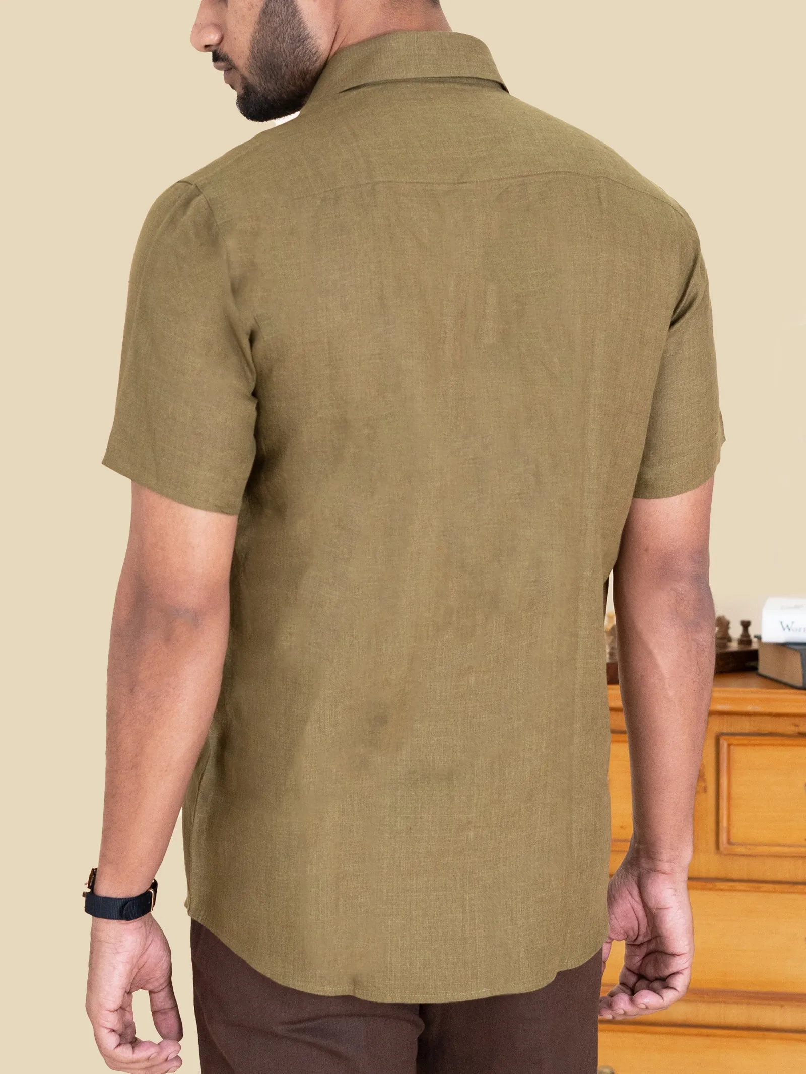 Harvey - Pure Linen Half Sleeve Shirt - Hunter Green (Factory Rescue)