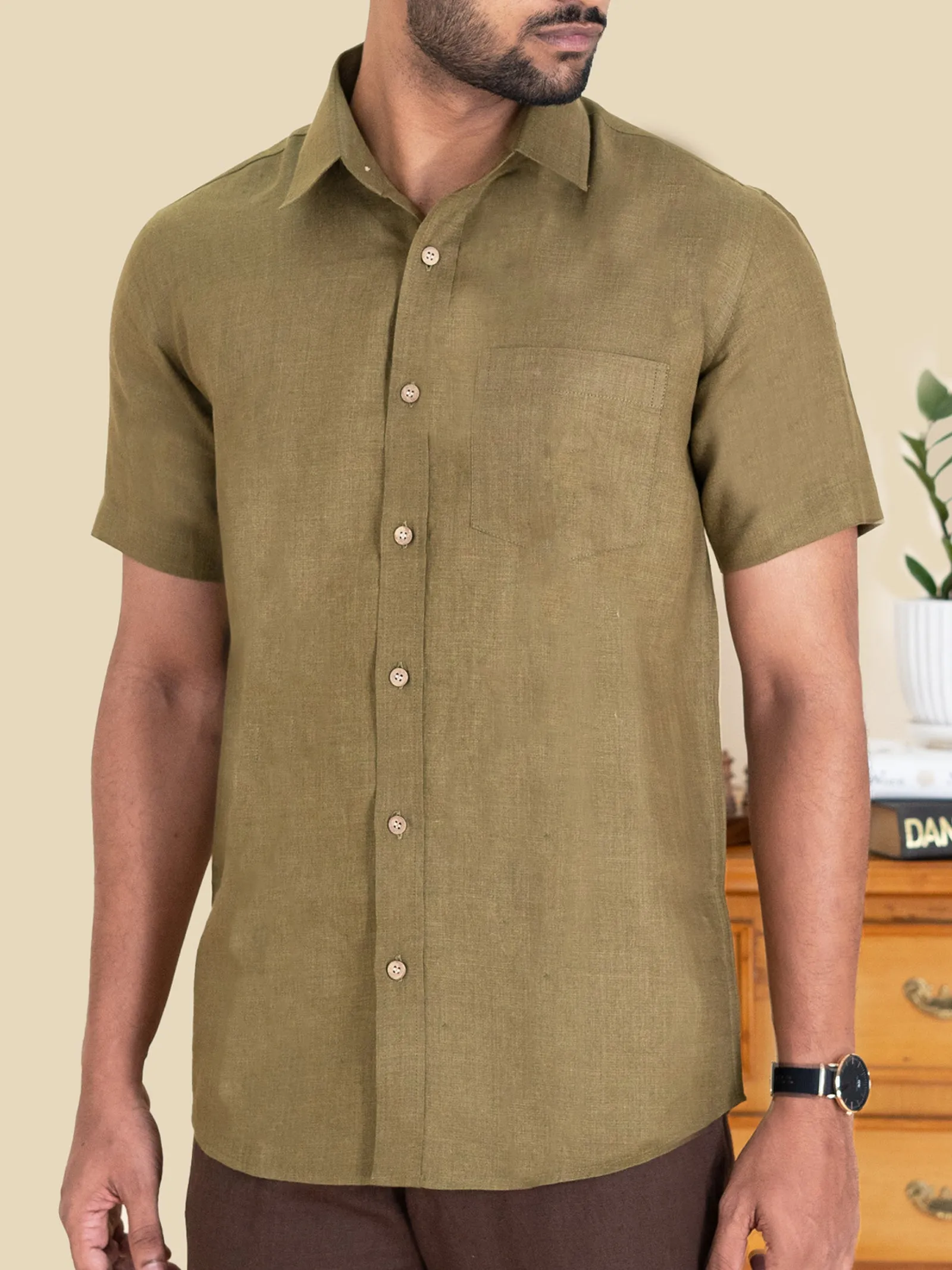 Harvey - Pure Linen Half Sleeve Shirt - Hunter Green (Factory Rescue)