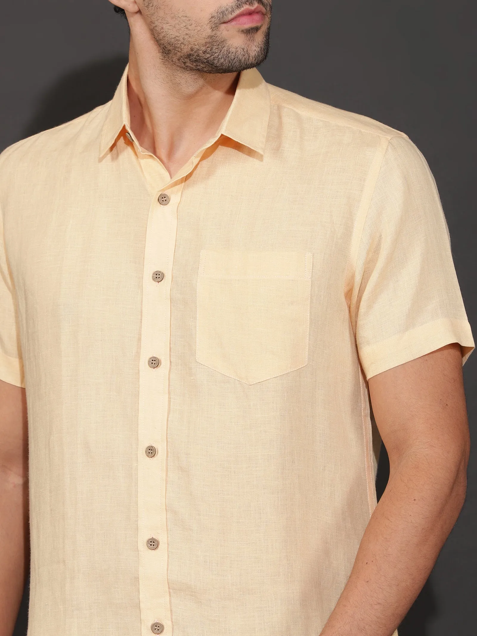 Harvey - Pure Linen Half Sleeve Shirt - Light Orange Sandal (Factory Rescue)