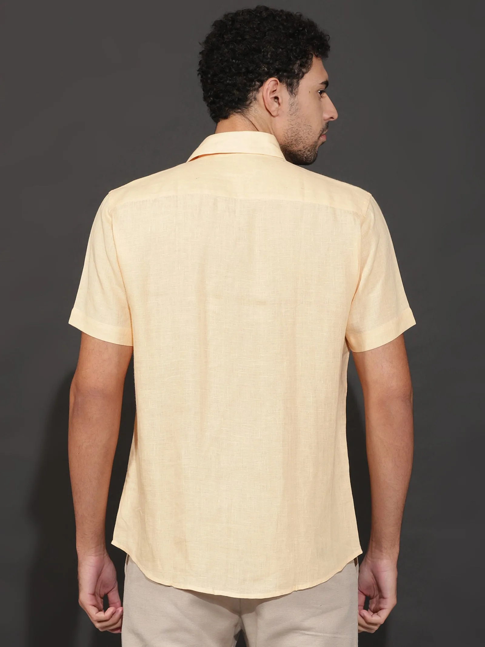 Harvey - Pure Linen Half Sleeve Shirt - Light Orange Sandal (Factory Rescue)