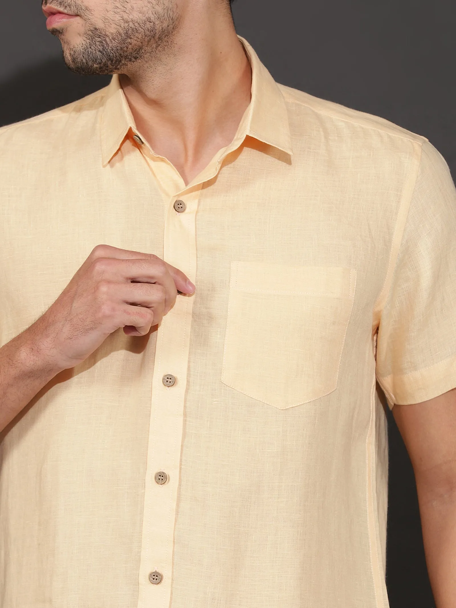 Harvey - Pure Linen Half Sleeve Shirt - Light Orange Sandal (Factory Rescue)