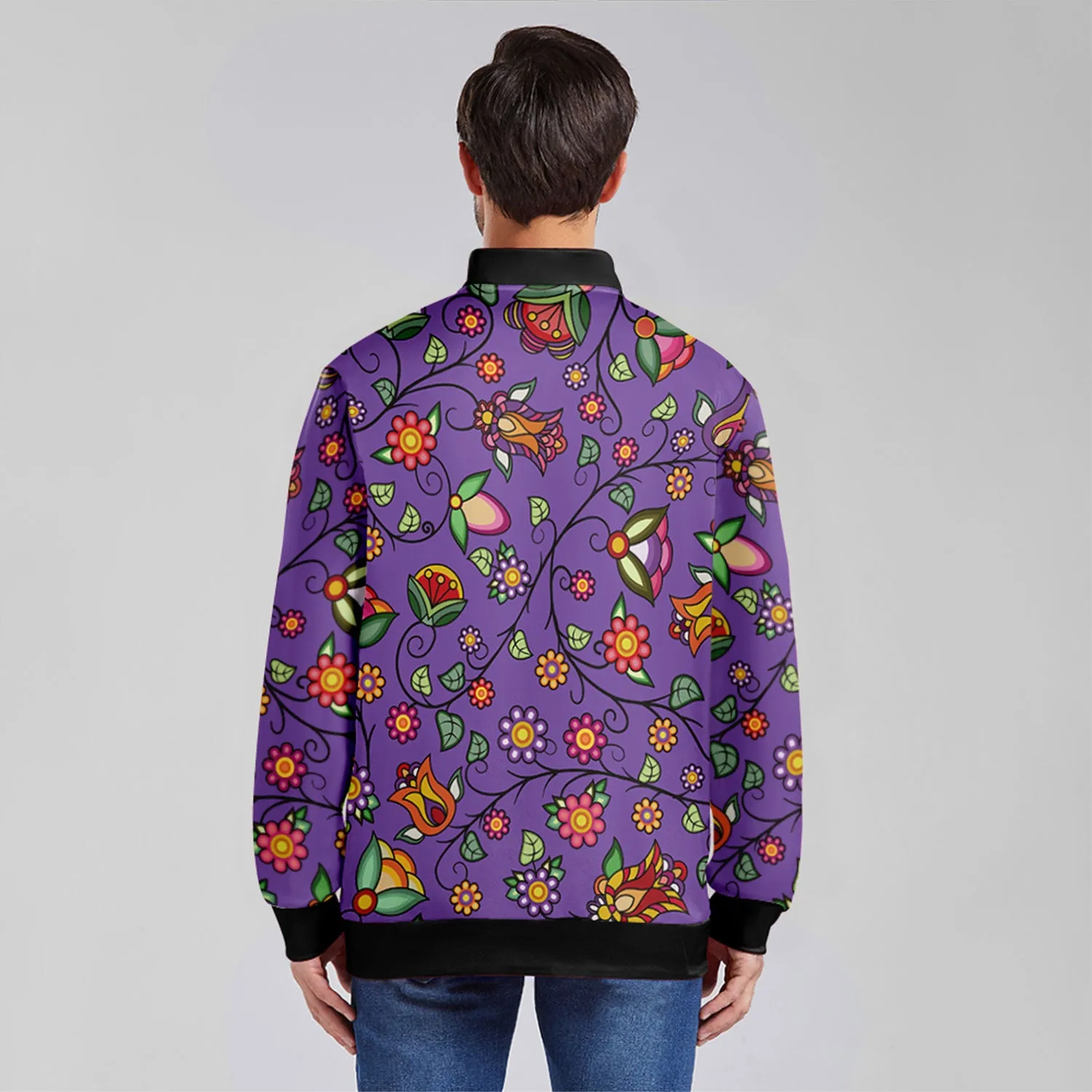 Heartbeat Petals Purple Zippered Collared Lightweight Jacket
