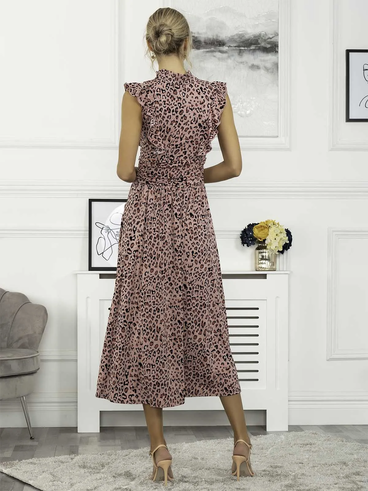 Kynlee Frilly Shoulder Maxi Dress, Pink Animal