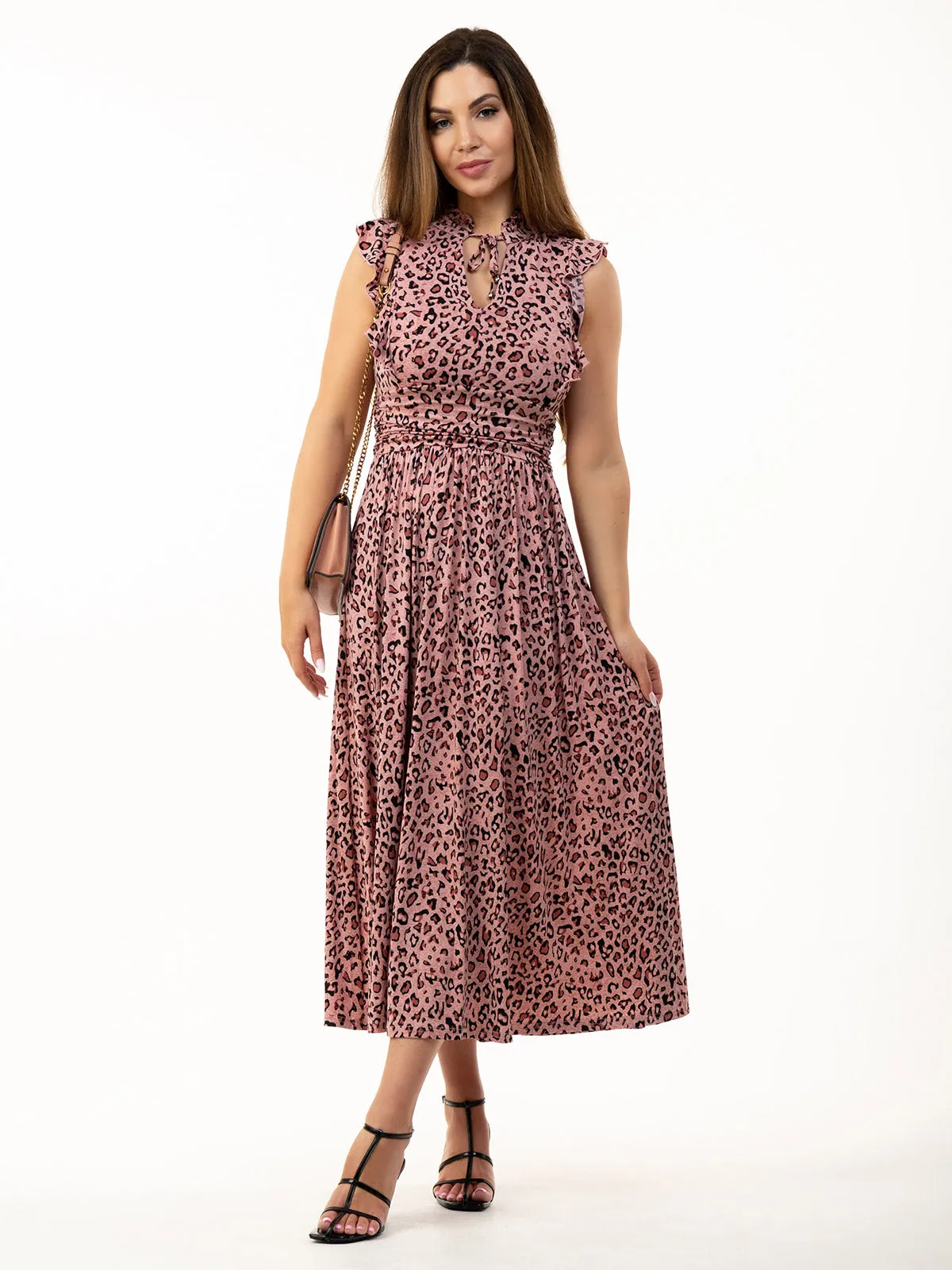 Kynlee Frilly Shoulder Maxi Dress, Pink Animal