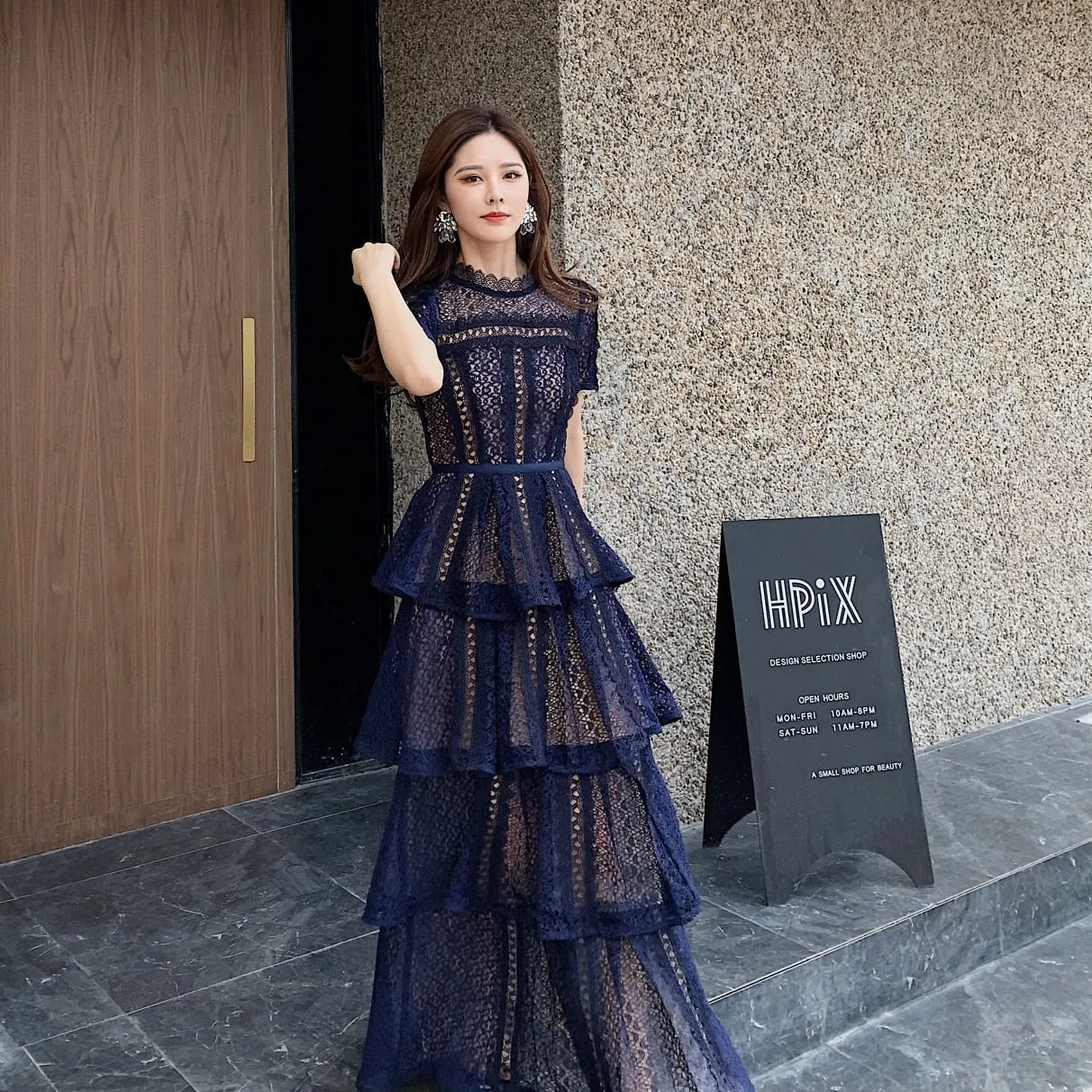 Lace Short Sleeve Maxi Dress with Layers