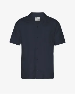 Linen Short Sleeved Shirt - Navy Blue