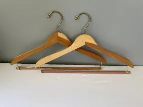 <€€ Pair Lot/2 Natural Wood Colored Hangers Suit Coat Jacket Trousers Pants Wood