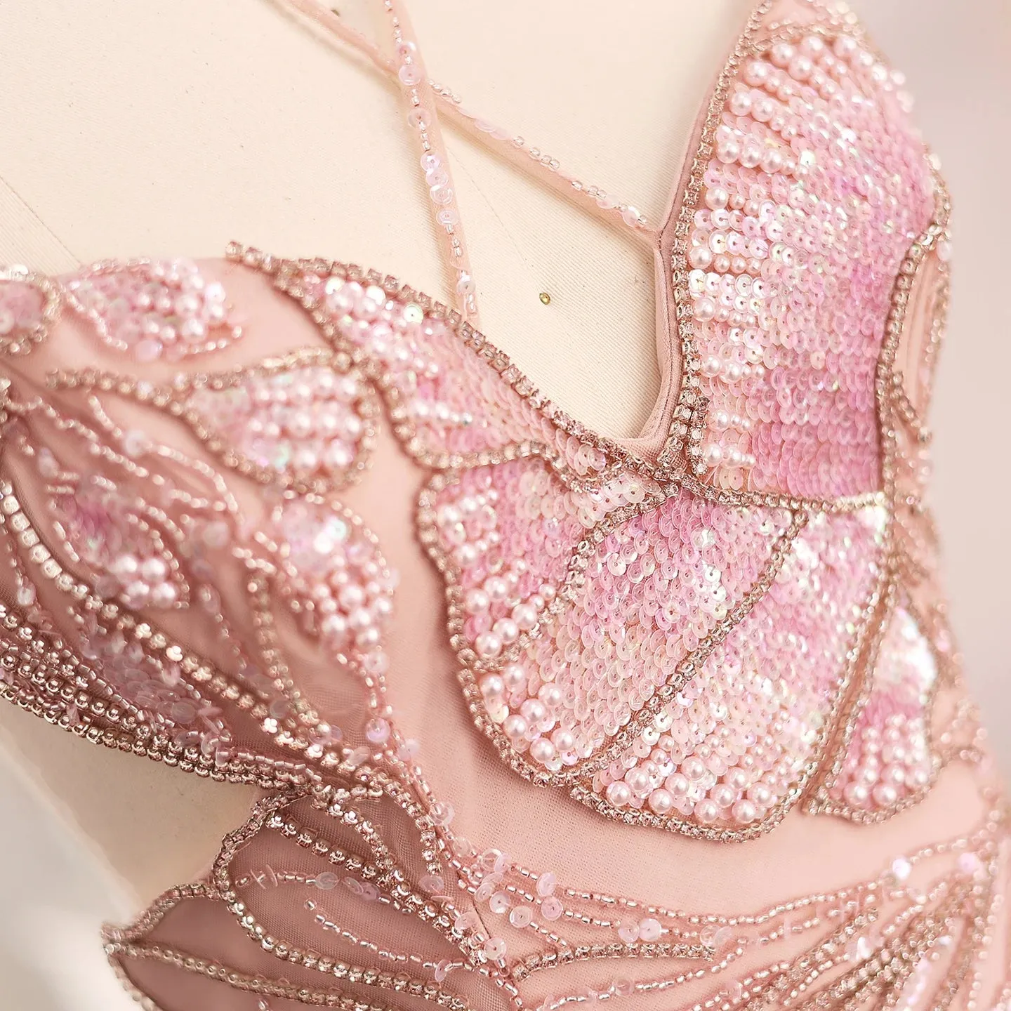 Luxury Beaded Crystal Evening Dress with  Feather Scarf