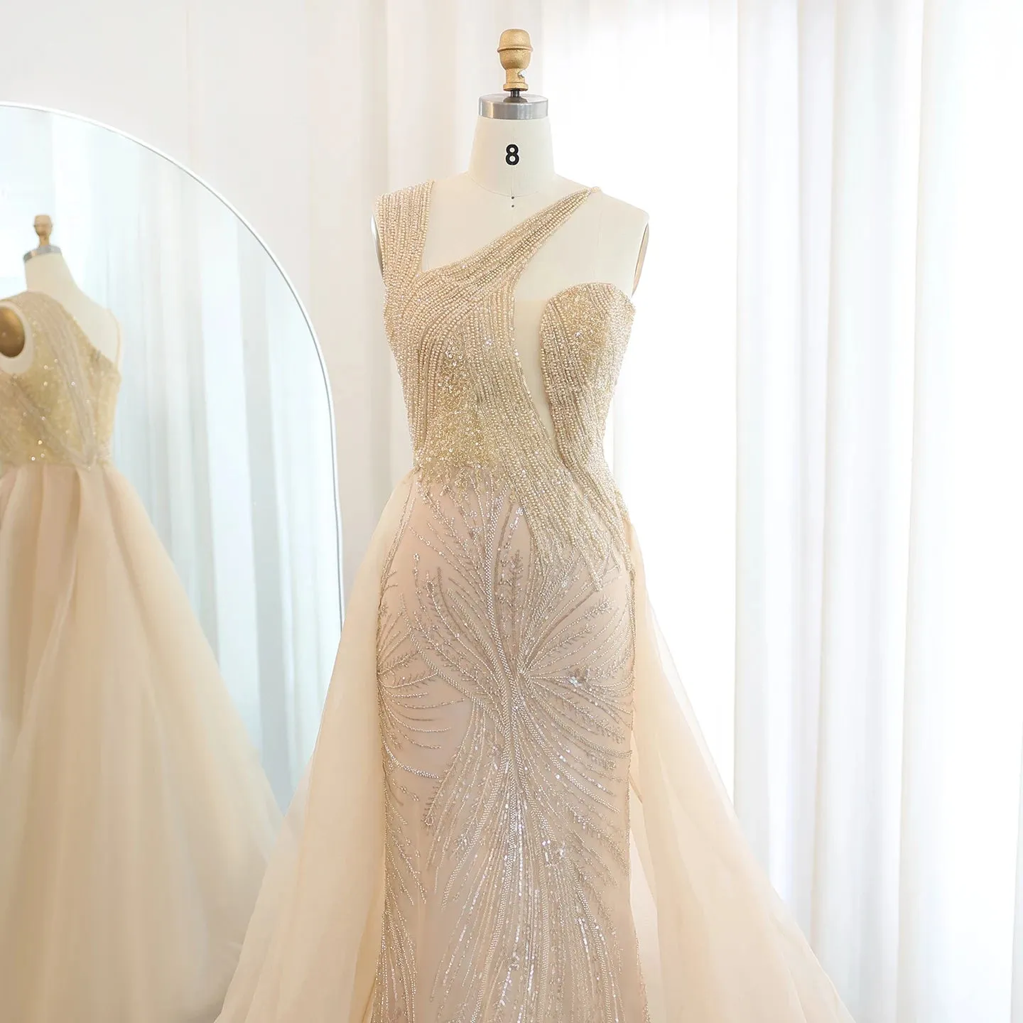 Luxury One Shoulder Evening Dress with Overskirt