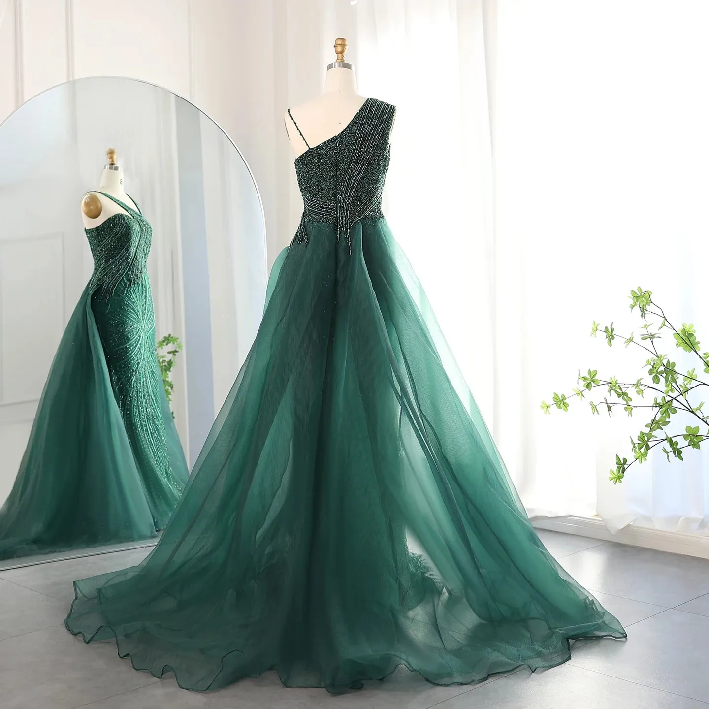 Luxury One Shoulder Evening Dress with Overskirt