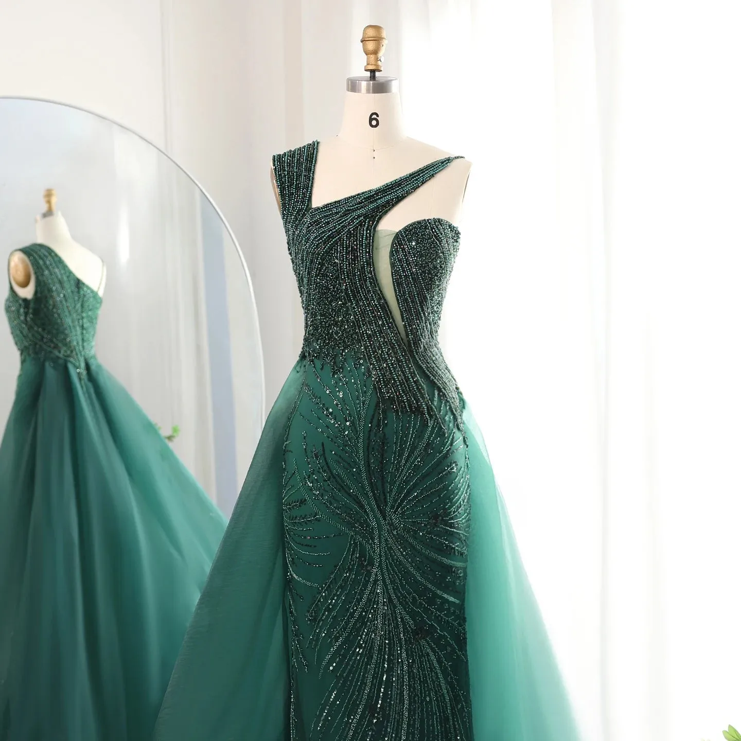 Luxury One Shoulder Evening Dress with Overskirt
