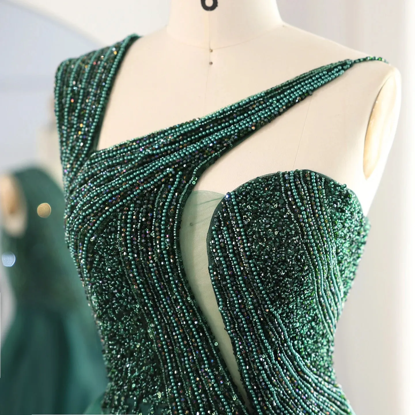 Luxury One Shoulder Evening Dress with Overskirt